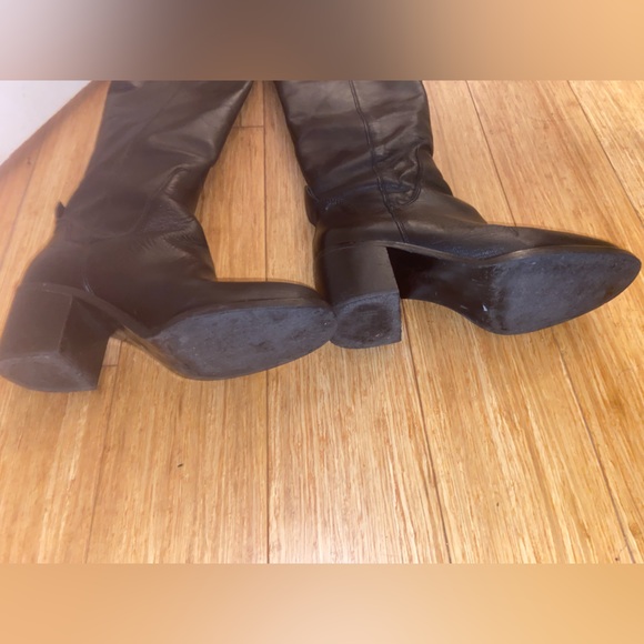 Zara Wide Block Heel Leather Knee High Boots - Picture 8 of 12